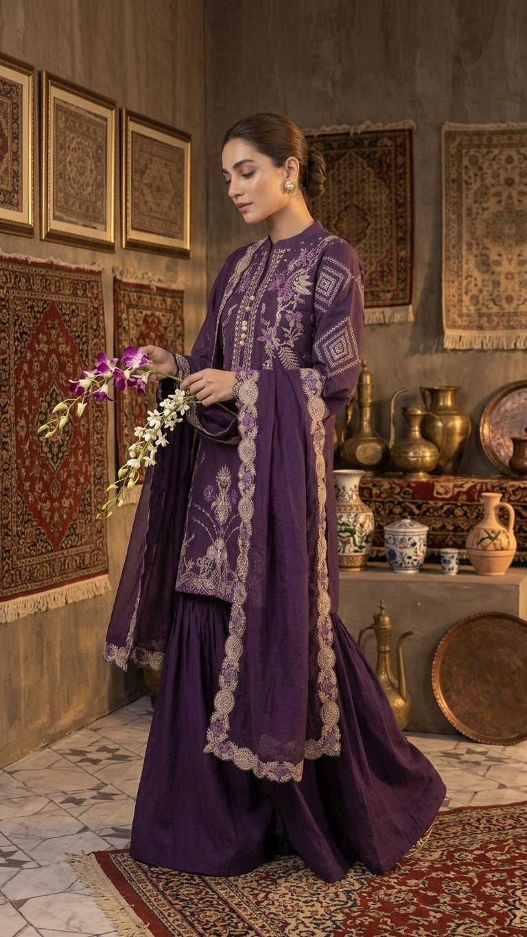 Casual Purple Gharara Set