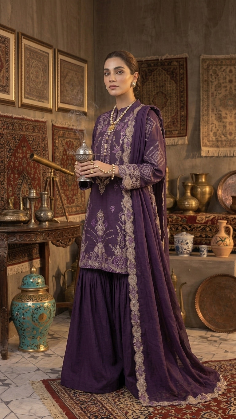 Casual Purple Gharara Set