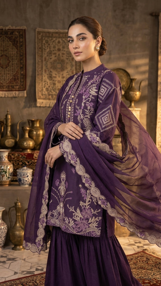 Casual Purple Gharara Set