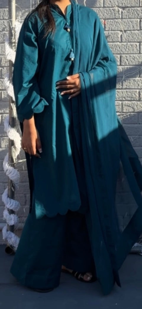 Deep Teal 3-Piece Cotton Suit