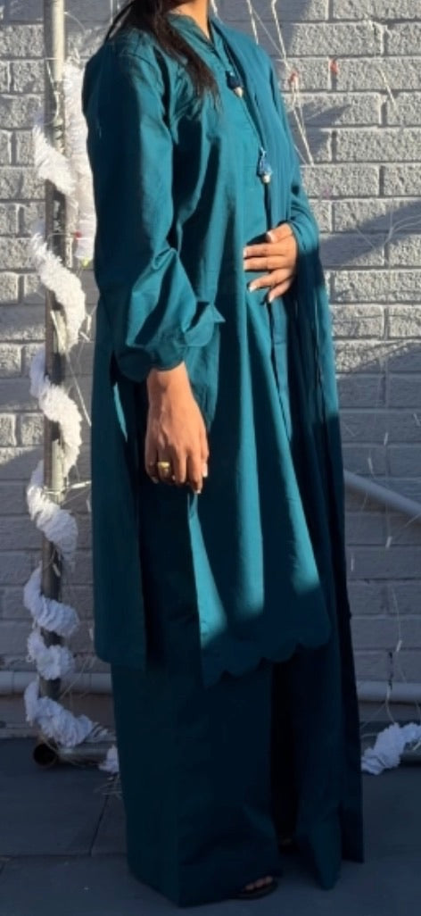 Deep Teal 3-Piece Cotton Suit
