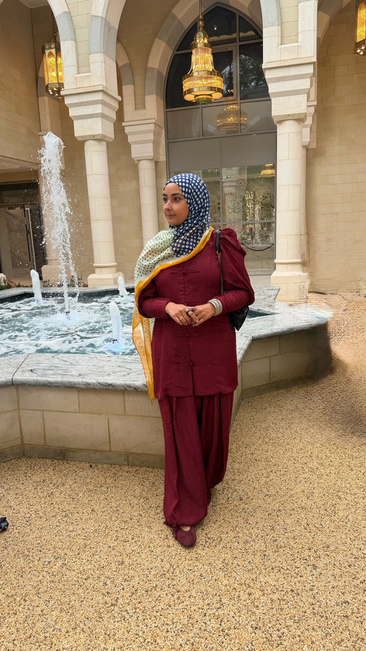 Deep Maroon Reshmi 2-Piece Co-Ord Set